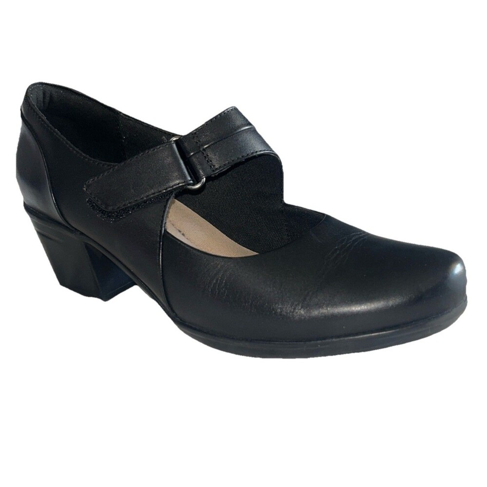 Clarks Women's 8M Emslie Lulin Black Mary Jane Pumps Block Heels Comfort