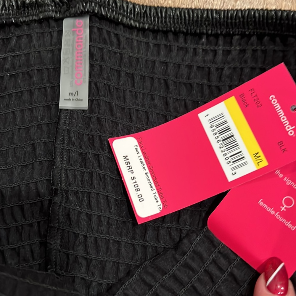 Commando Black Faux Leather Smocked Tube Top M - Picture 9 of 9