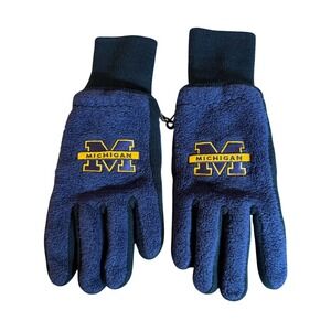 Michigan Wolverines Mens Fleece Gloves L Blue Embroidered Suede Palm Collegiate