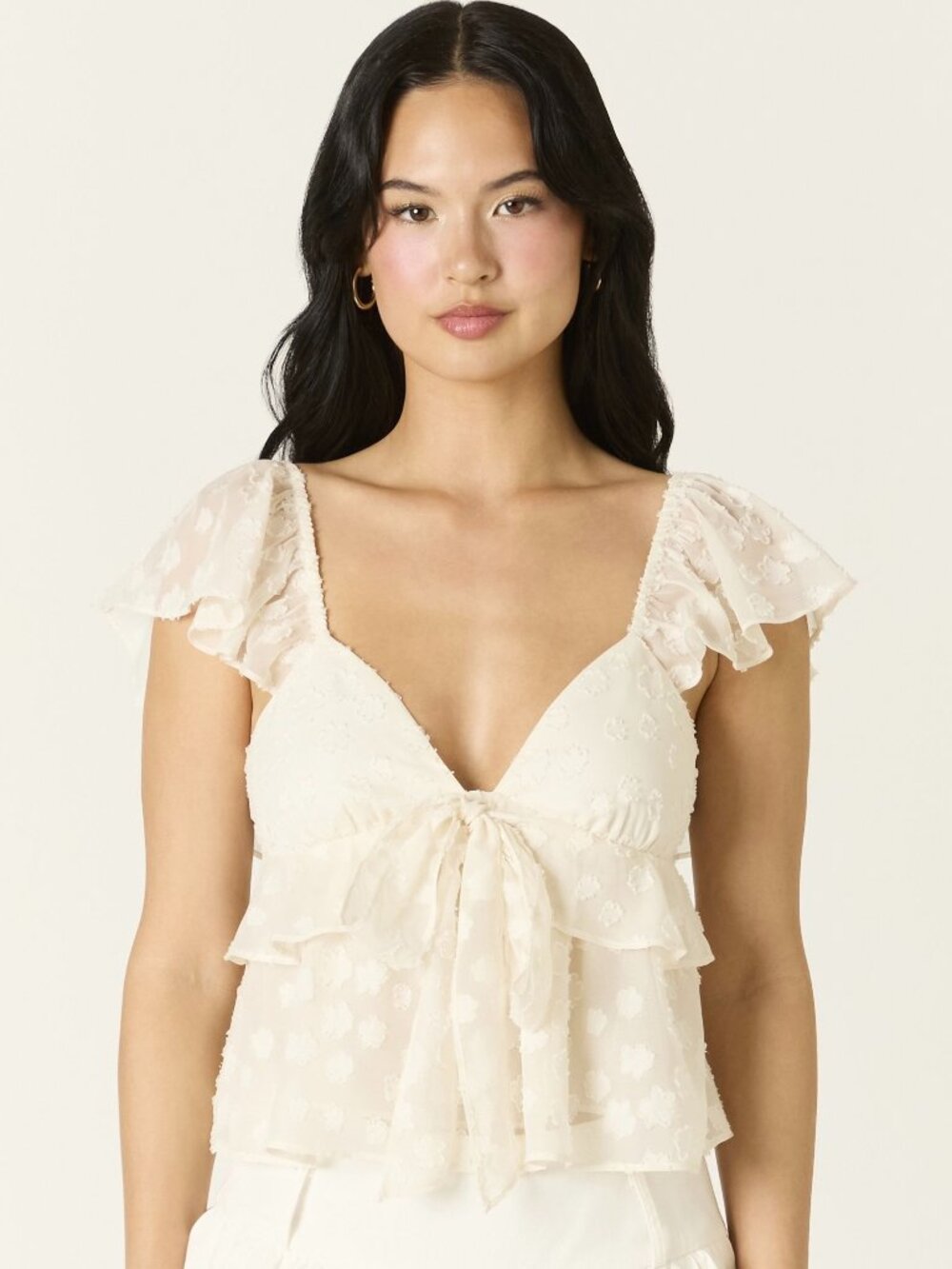 LIGHT AS A FEATHER CREAM BABYDOLL TOP