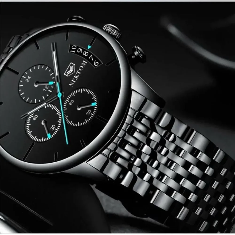 Nektom men's stainless steel quartz chronograph watch - Picture 1 of 4