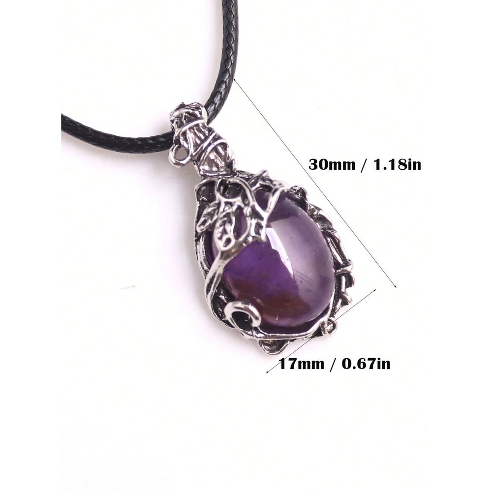 Oval Opal Crystal Pendant Necklace Silver Wrapped Gemstone Charm Adjustable Boho - Picture 4 of 4
