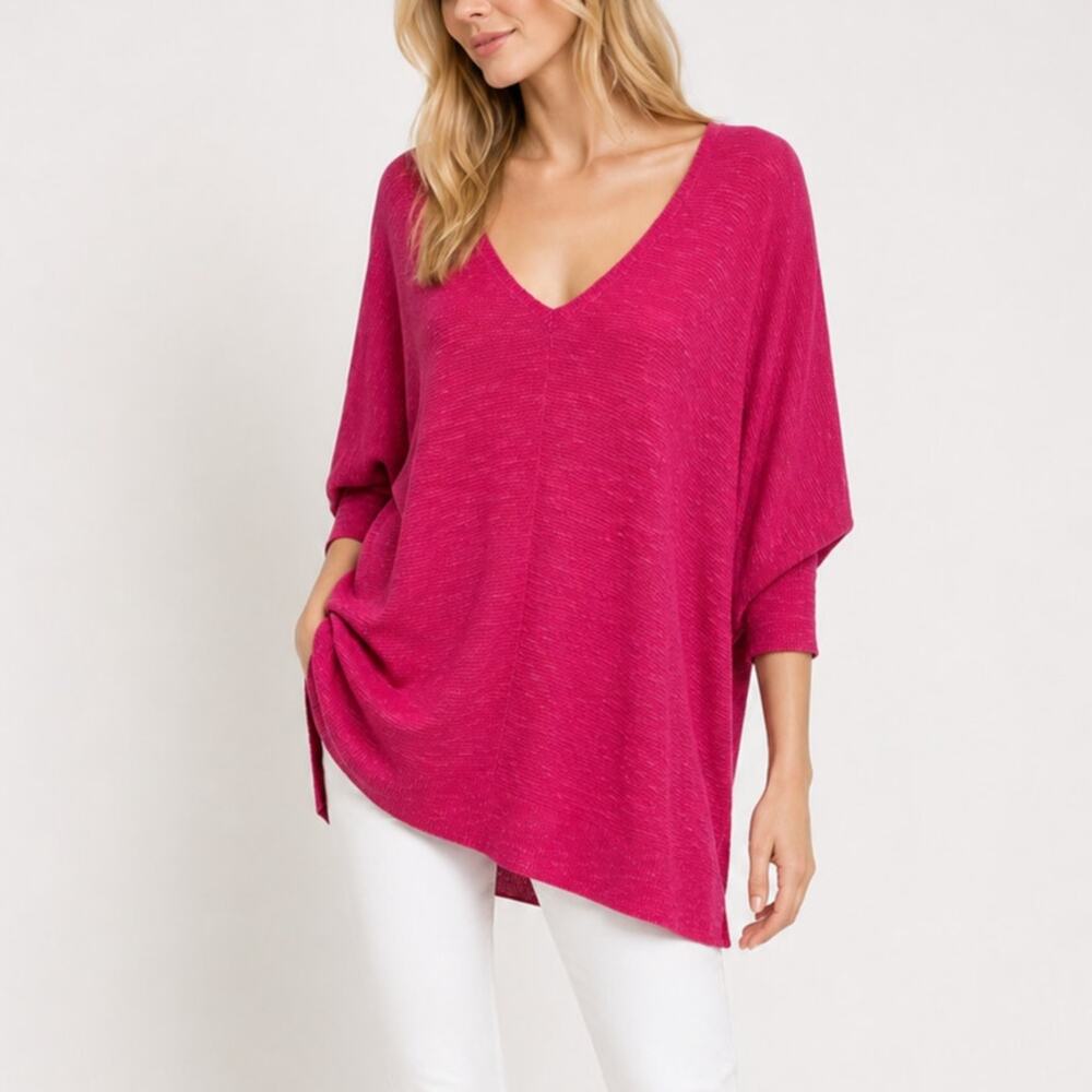 Eileen Fisher Organic Linen-Cotton Textured Tunic Top Pink Size S