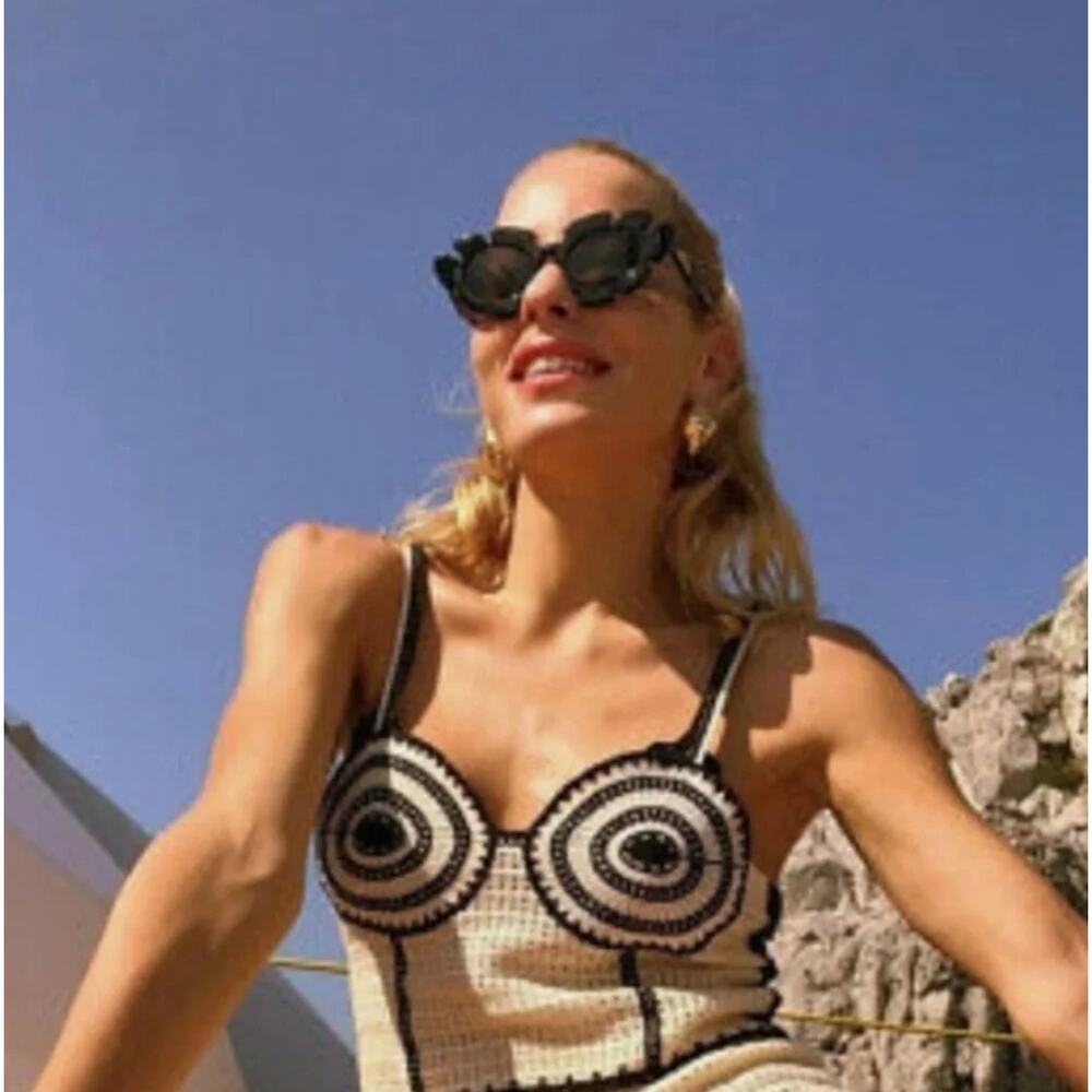 NWT Zara Crochet Corset Top Cream Black 1014/804 Size M