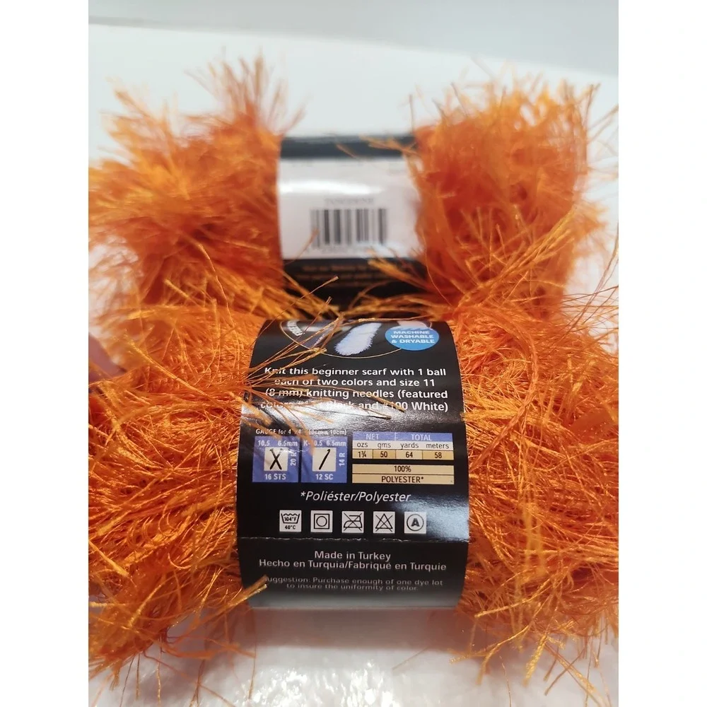 Lion Brand Yarn Fun Fur Lot Of 2 Tangerine/Orange - Picture 3 of 4