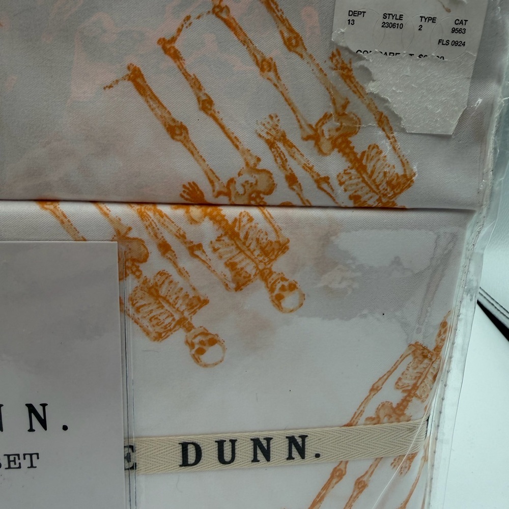Rae Dunn White Sheet Set with Orange Skeleton Print - Queen - Picture 2 of 5