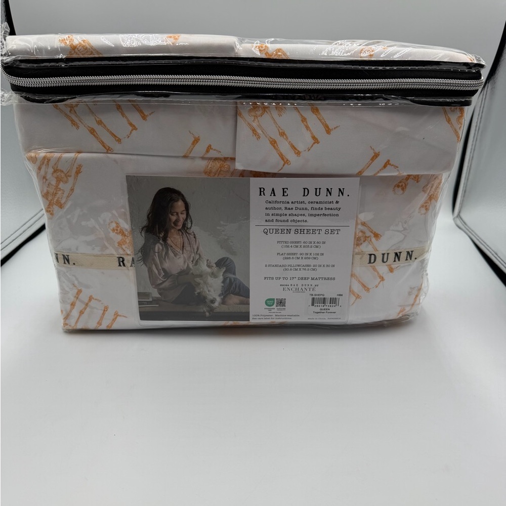 Rae Dunn White Sheet Set with Orange Skeleton Print - Queen - Picture 4 of 5