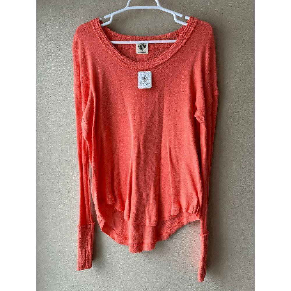 We the Free Light Orange Thermal Waffle Knit Top Size XS