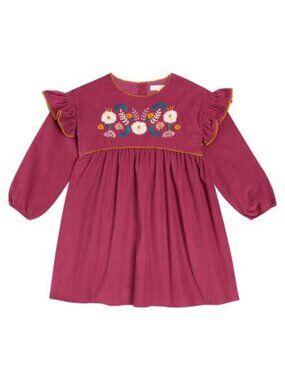 NWT Louise Misha Pink Corduroy Embroidered Dress, Size 8