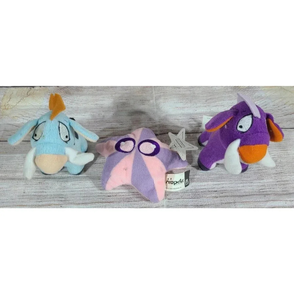 McDonald's Neopets Plush Lot of 3 Ultranova Blue Moehog Purple Moehog 4" 2004