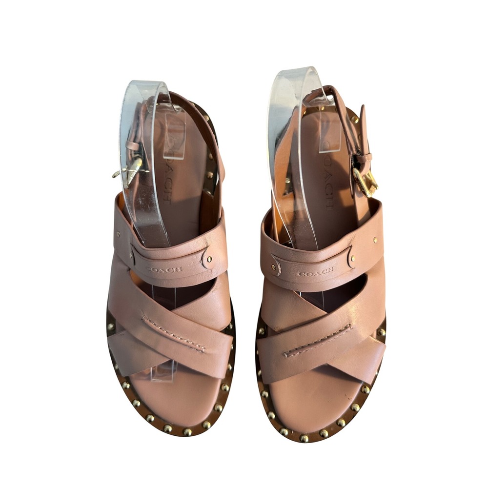Coach C4376 Gemma Leather Crossover Sandals Size 8B Pink Studded Sling Back