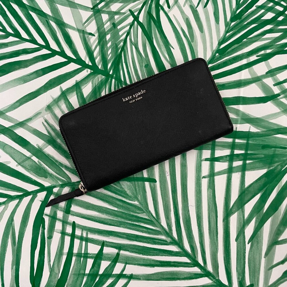 Kate Spade New York Black Leather Continental Zip Around Wallet