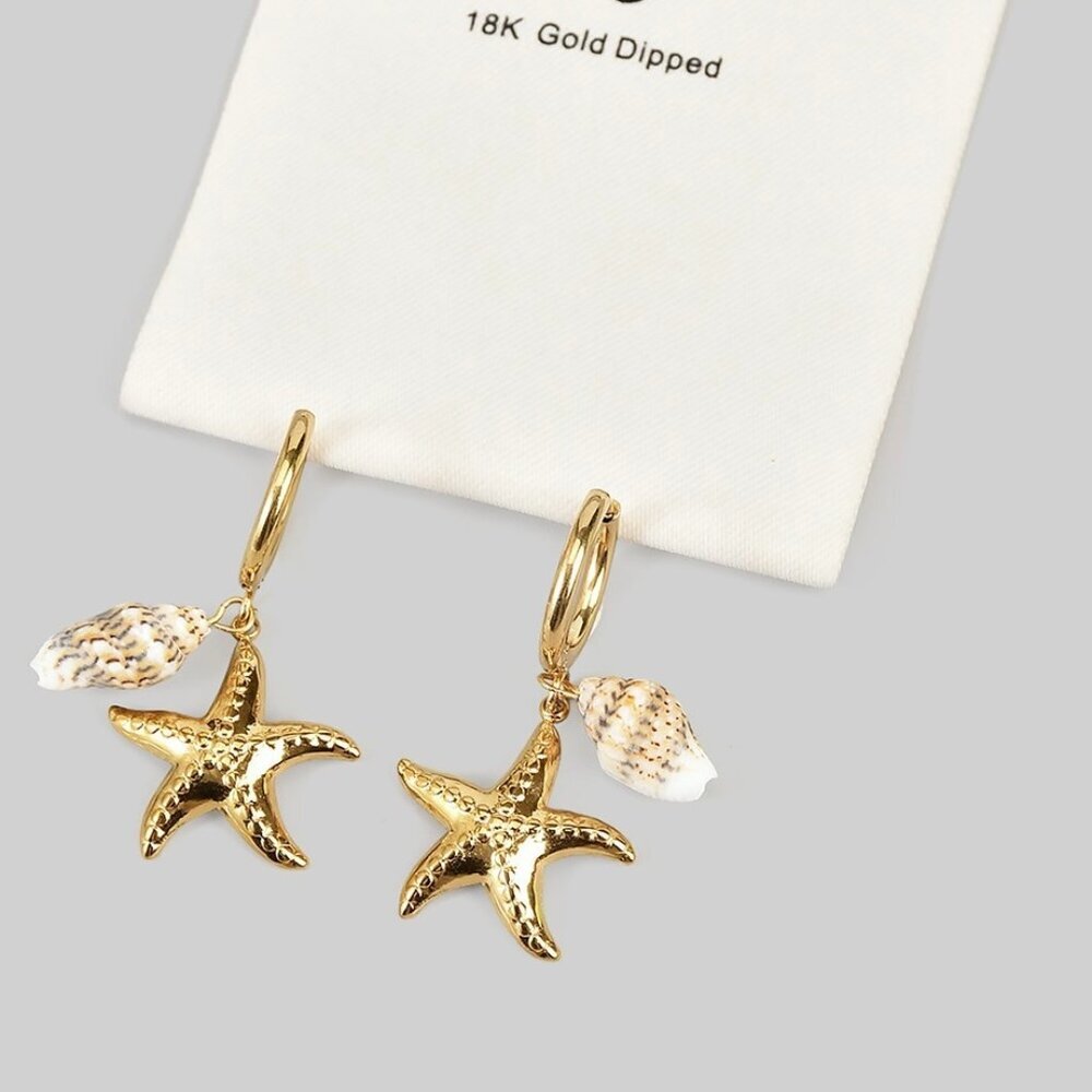 18K GOLD SEA LIFE CHARM EARRINGS