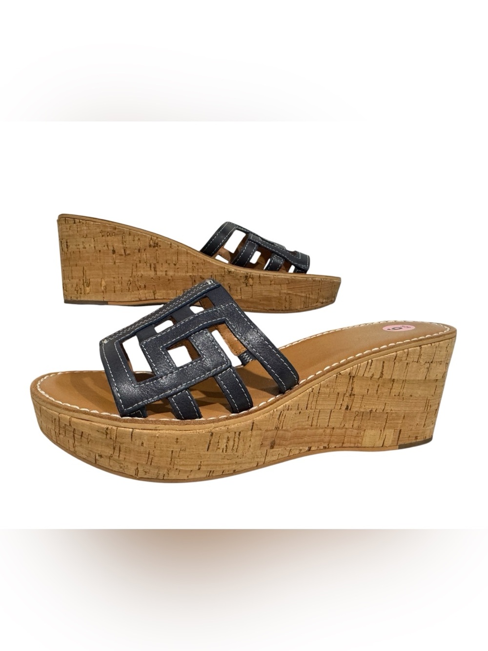 J. McLaughlin Piper wedge platform slide cork bottom sandals Navy Brown Size 9