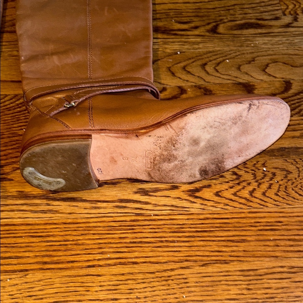 Coach Christine Tall Leather Riding Boots Cognac Brown 7.5B Old Money Equestrian - Picture 7 of 12
