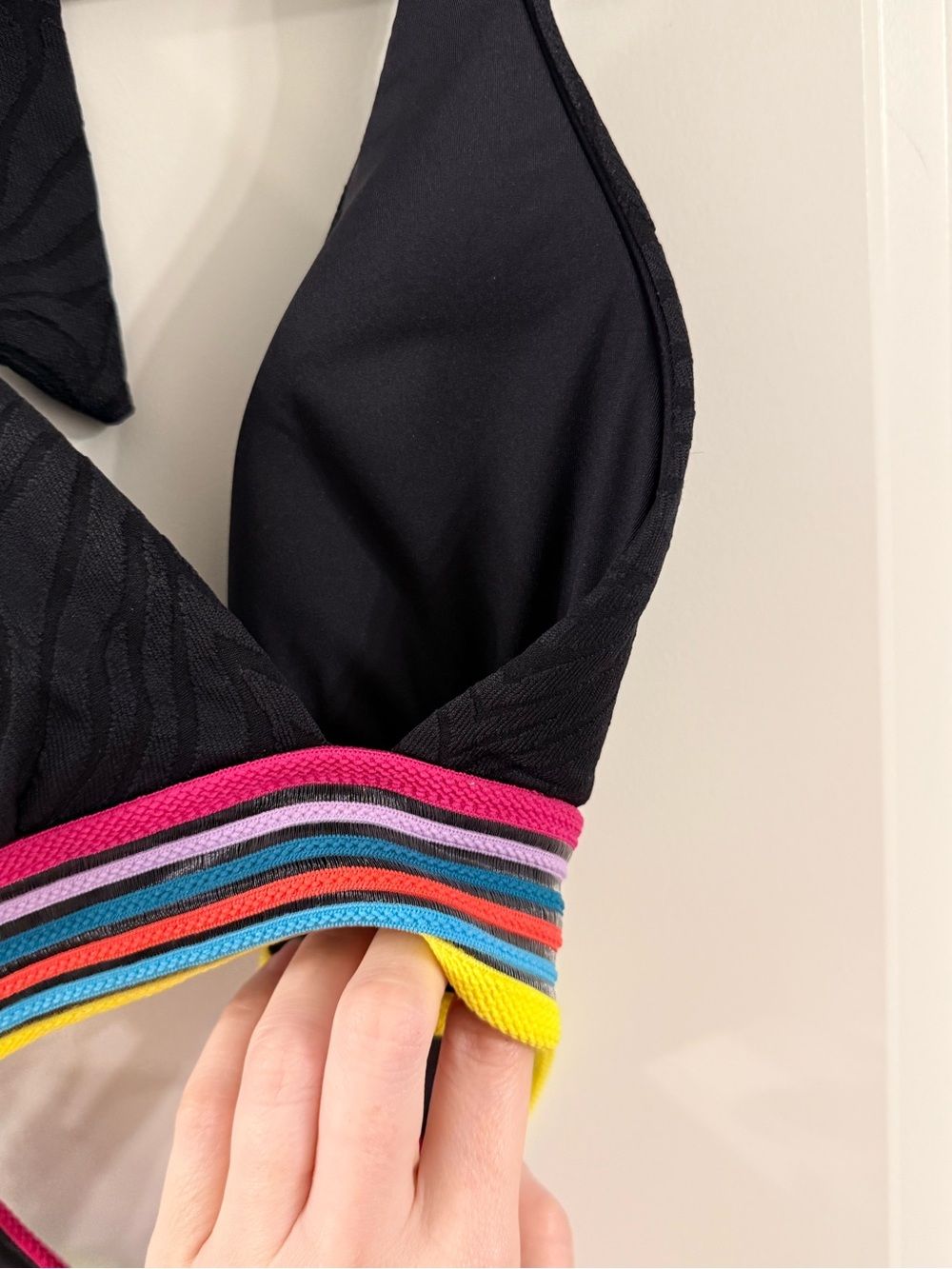 Trina Turk Black Top with Neon Pink and Multi-Color Stripe Trim - Picture 3 of 5