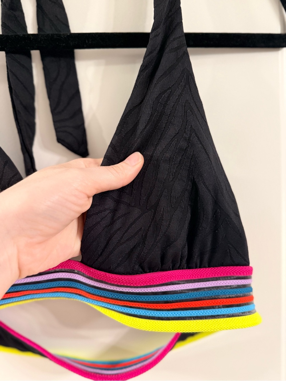 Trina Turk Black Top with Neon Pink and Multi-Color Stripe Trim - Picture 4 of 5