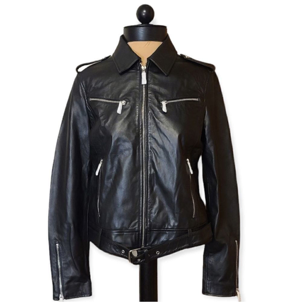 NWT Sam Edelman Black Leather Moto Jacket Size Small 