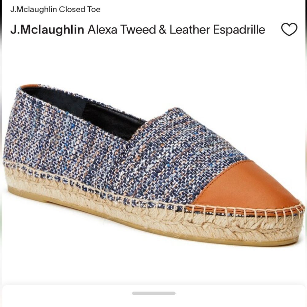 J. Mclaughlin Alexa Tweed and Leather Toe Espadrilles - Blue Cream Sz 9