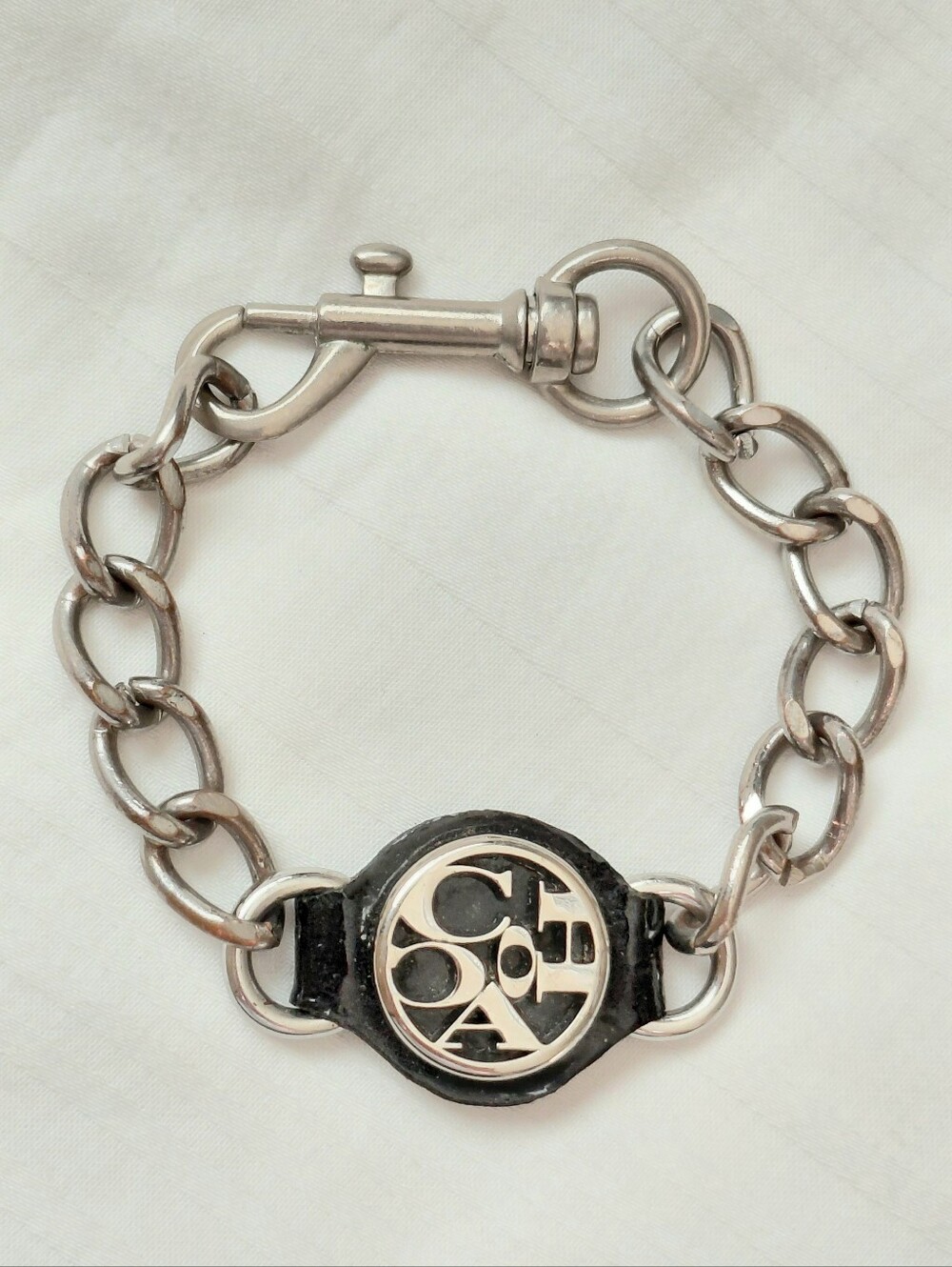 Coach Silver Black Leather Bracelet