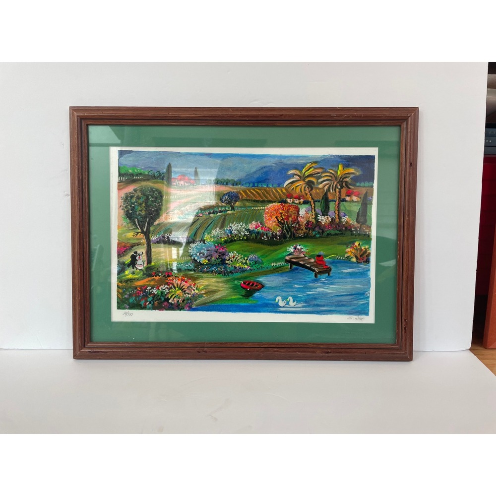 Shlomo Alter Signed Numbered Lithograph 94/390 Framed Landscape Art Scene‎
