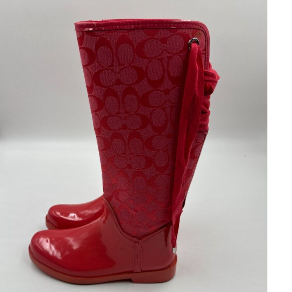 Coach Signature Rain Boots Waterproof Design Lace Up Design on Back Sz 9 AS IS - Picture 3 of 8