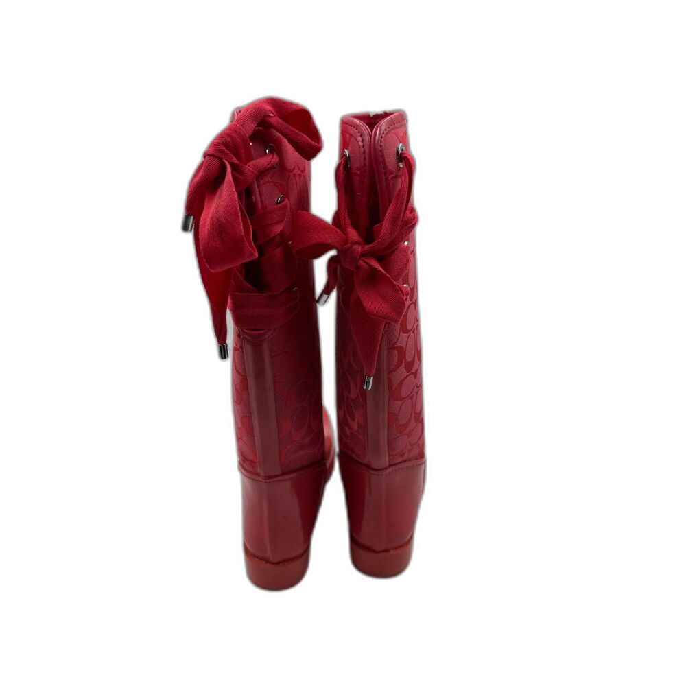Coach Signature Rain Boots Waterproof Design Lace Up Design on Back Sz 9 AS IS - Picture 7 of 8