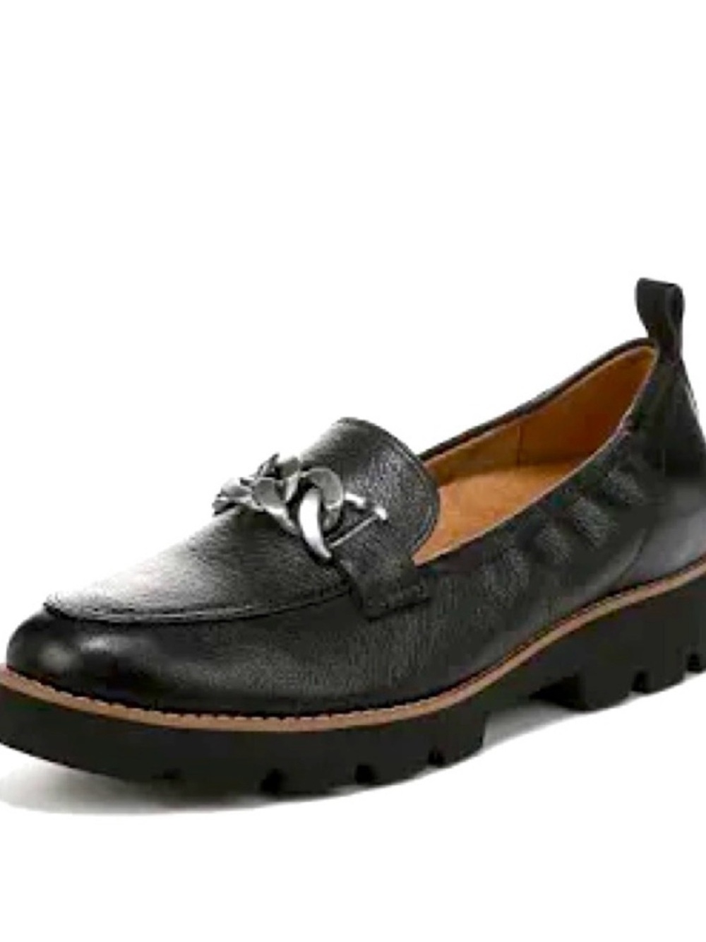 Women's Black Vionic Leather Chain Accent Loafer