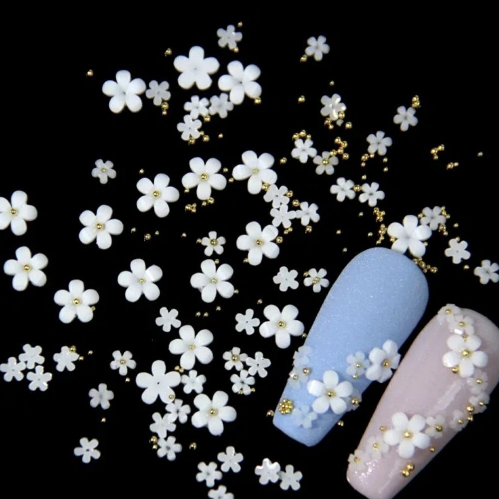 White Resin Flowers w/gold beads