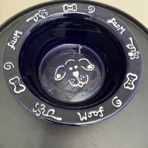 BOOTS & BARKLEY Pet Bowl BLUE W/WHITE Dog  FACE 6 3/8" Stonewear Woof