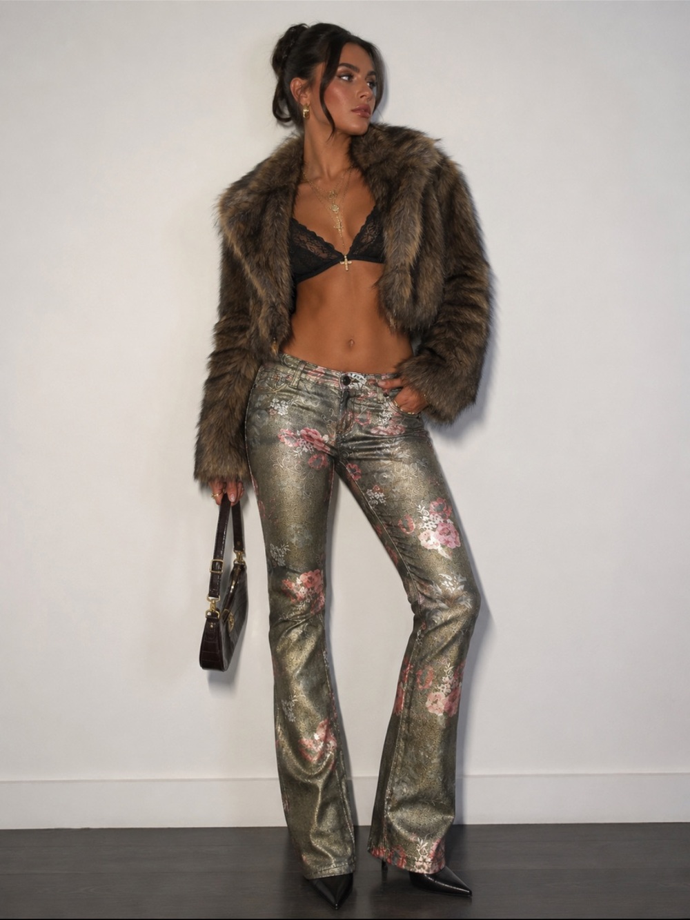 Hot Kiss Metallic Jeans Y2K Mob Wife Glam