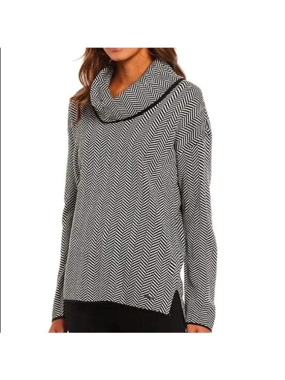Calvin Klein Cowl Neck Black & White Herringbone Long Sleeved Sweater