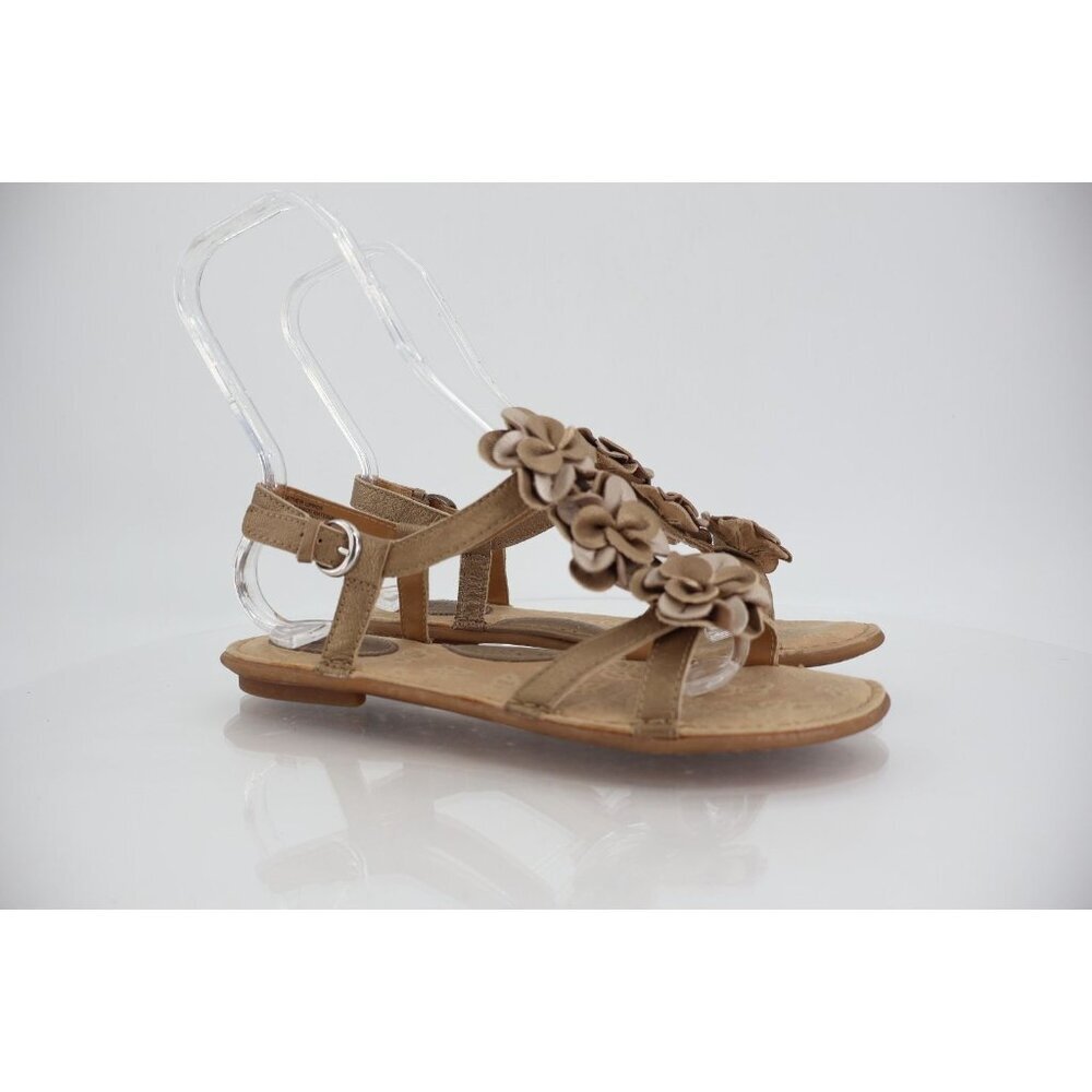 Born Women Sandal 9 Floral Strappy Slingback Flat Beige Leather Bridal Shoe