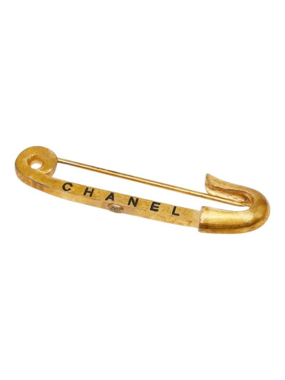 Chanel Safety Pin Logo Brooch 01 Gold Plated