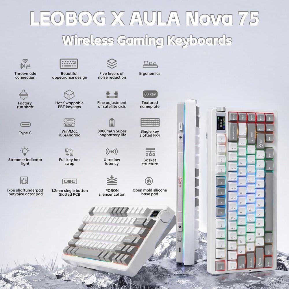 X Aula Nova75 Mechanical Gaming Keyboard,75% Compact Wireless Keyboard with Scre - Picture 8 of 8