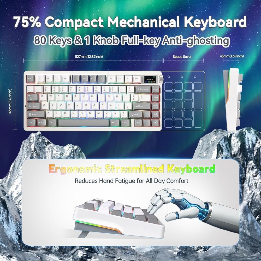 X Aula Nova75 Mechanical Gaming Keyboard,75% Compact Wireless Keyboard with Scre - Picture 6 of 8