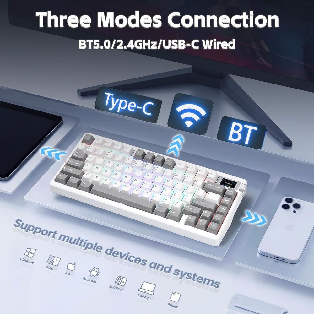 X Aula Nova75 Mechanical Gaming Keyboard,75% Compact Wireless Keyboard with Scre - Picture 7 of 8