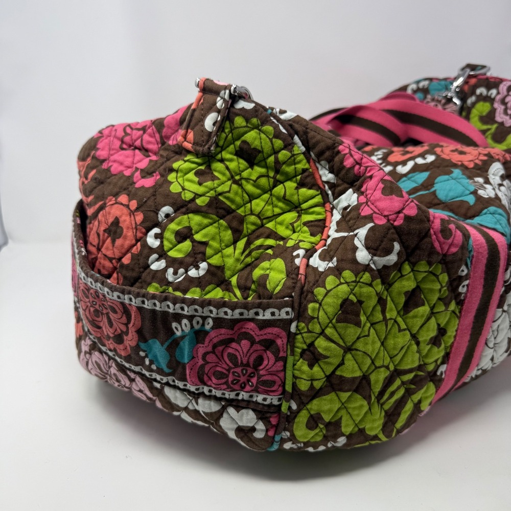 Vera Bradley Mocha Rouge Quilted Cotton Duffel Bag Floral Travel Weekend Bag - Picture 6 of 16