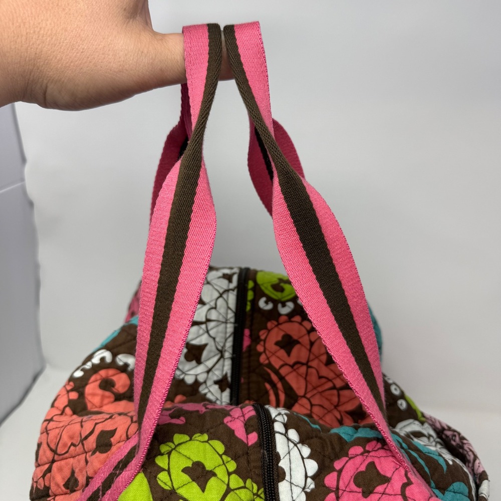 Vera Bradley Mocha Rouge Quilted Cotton Duffel Bag Floral Travel Weekend Bag - Picture 12 of 16