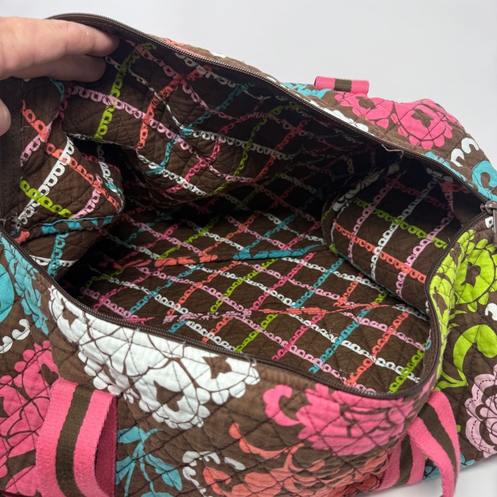 Vera Bradley Mocha Rouge Quilted Cotton Duffel Bag Floral Travel Weekend Bag - Picture 16 of 16