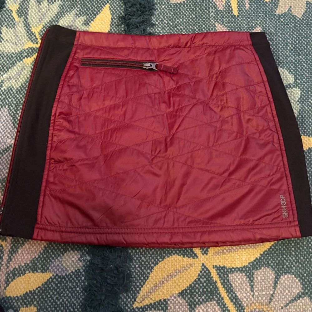 Skhoop Womens Maroon Black Full Zip Quilted Pocket Puffer Mini Skirt, Sz Sm