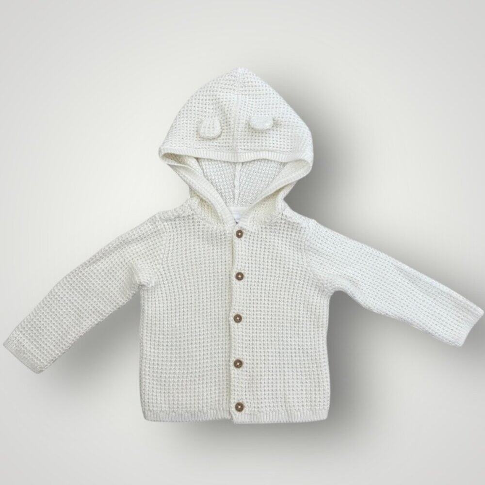 NWOT Carter's Baby Girl Ivory Waffle Knit Hooded Cardigan 12‎ Months