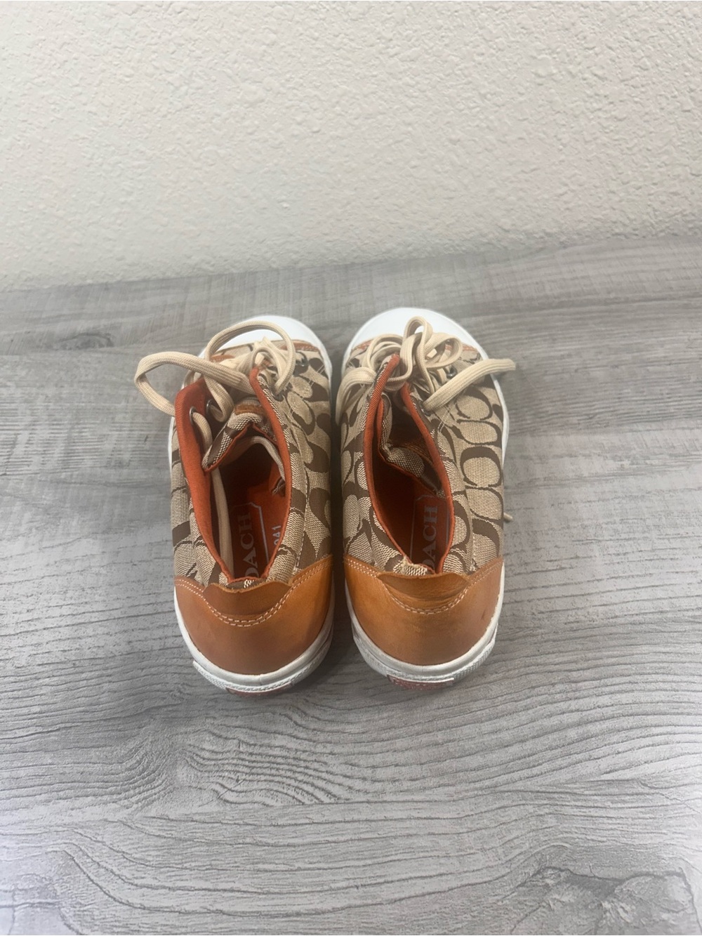 Coach Kids Tan Signature Canvas Sneakers with Cream Laces - Picture 6 of 14