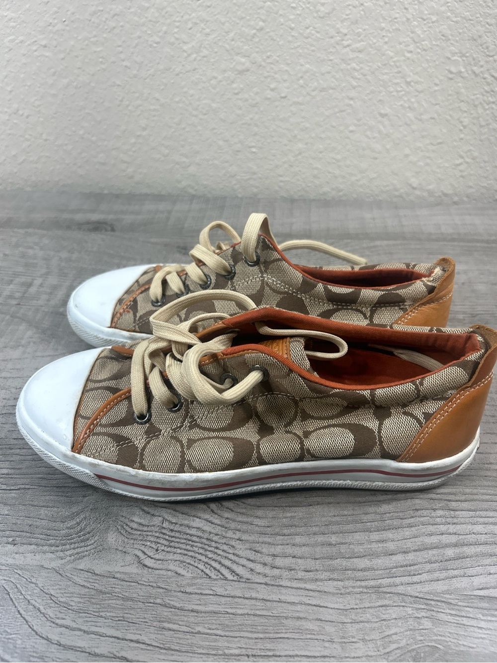 Coach Kids Tan Signature Canvas Sneakers with Cream Laces - Picture 12 of 14