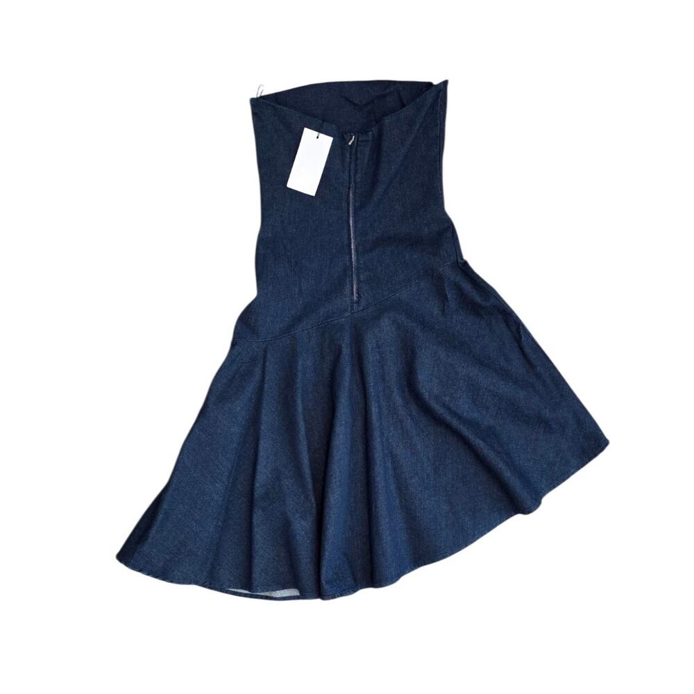 Zara Dark Blue Denim Strapless Asymmetric Dress Size Large - Picture 3 of 7