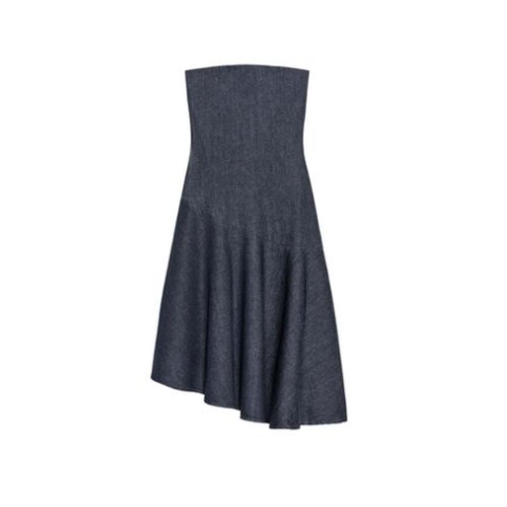 Zara Dark Blue Denim Strapless Asymmetric Dress Size Large - Picture 6 of 7