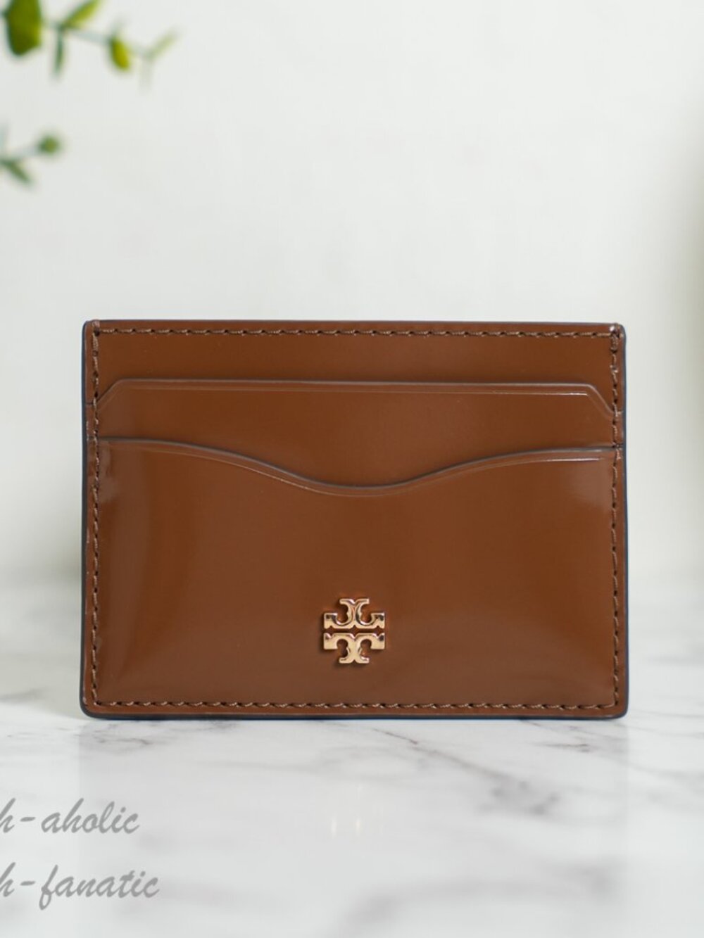 Tory Burch Emerson Slim Card Case Smooth Leather Rich Walnut NWT