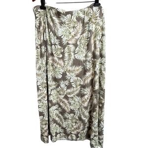 J.Jill‎ Leaf Print Maxi Skirt Women's 3X Olive Green White Cottagecore