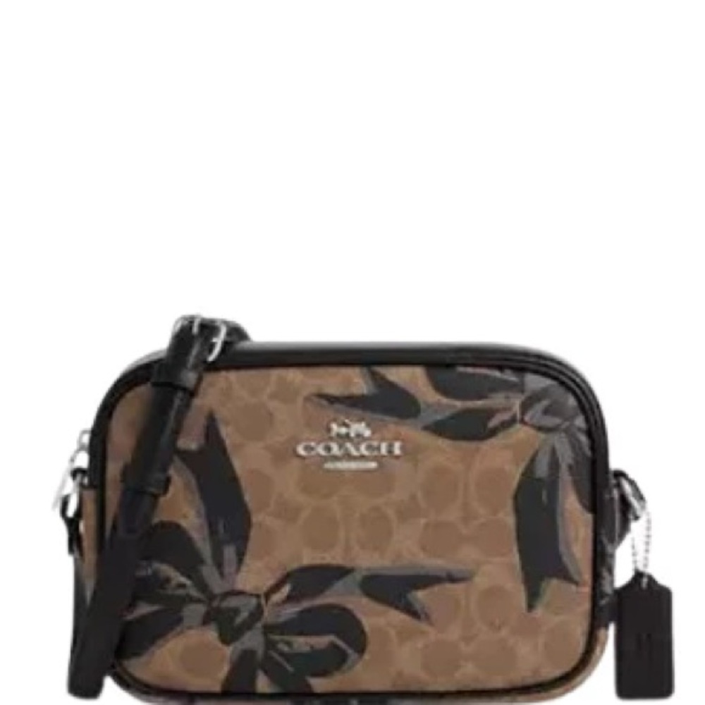 Coach Brown Signature Canvas Crossbody with Black Bow Print