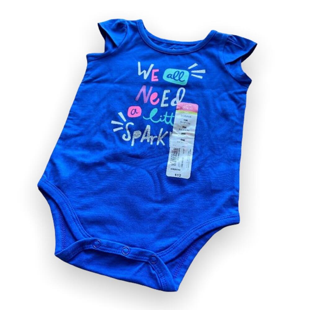 Okie Dokie Girls Bodysuit Size 9 Months Blue‎ Need A Little Sparkle NEW